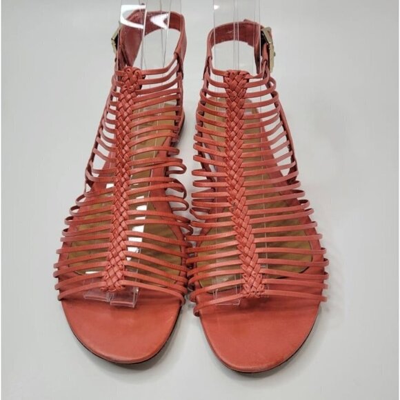 SCHUTZ Coral Peach Low Gladiator Rome Flat Sandals - Picture 2 of 9